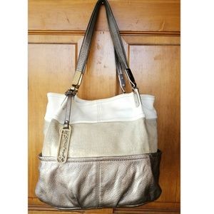 B. Makowsky LARGE Leather purse white gold silver